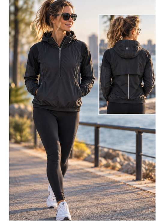 lululemon athletica Tops - Lululemon Women’s 4 Black Half Zip Hooded Running Windbreaker Pullover Jacket